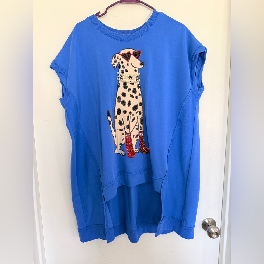 Fantastic Fawn Blue Dog Print T-Shirt